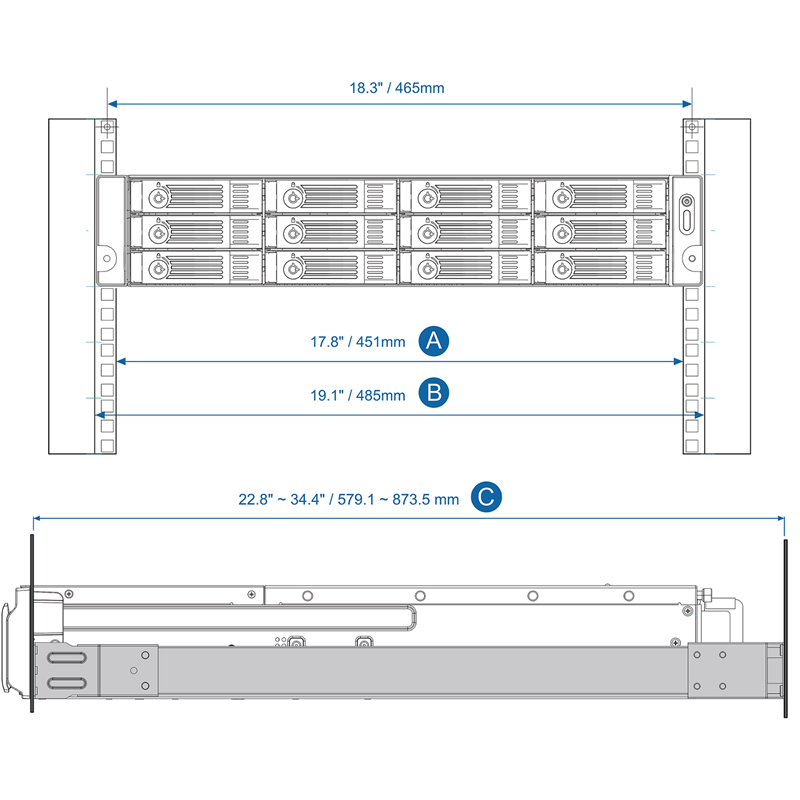Комплект направляющих QNAP RAIL-A03-57 для установки в стойку, фото 2