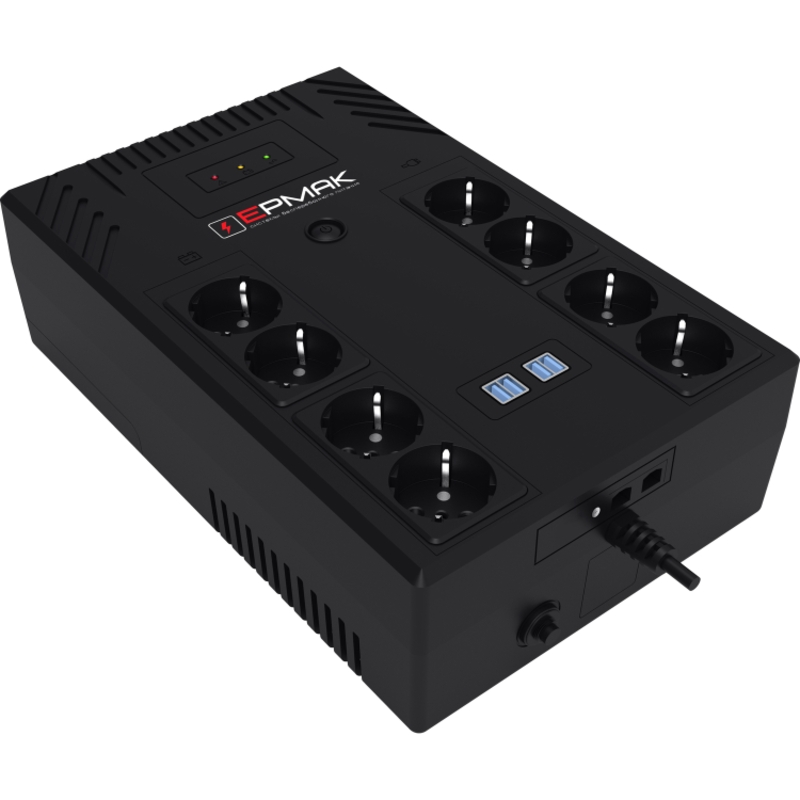 ИБП Ермак ПИЛОТ 850 Оптима, 850 ВА, 480 Вт, 8 розеток Schuko, 4 порта USB, фото 3
