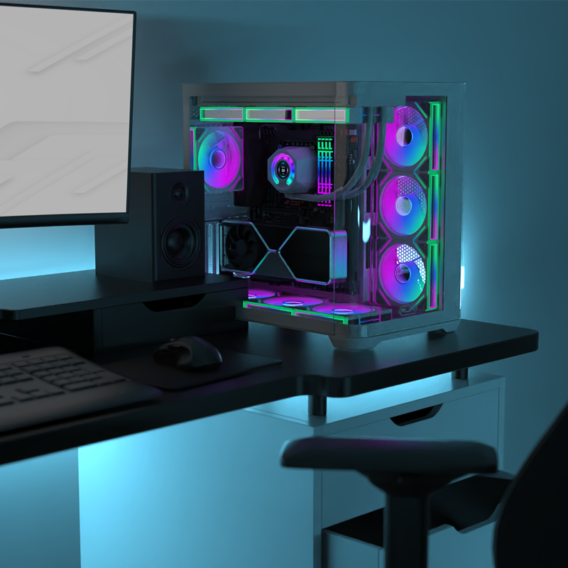 Корпус для ПК Raijintek ATREUS BT4, Midi Tower, чёрный, под ATX, E-ATX, mATX, Mini-ITX, подсветка ARGB, фото 3