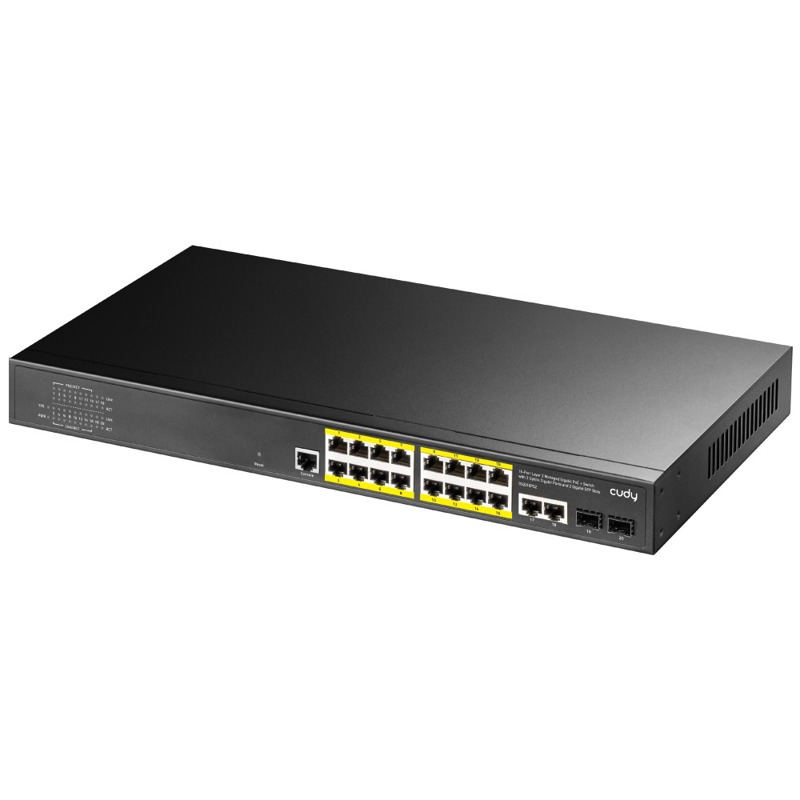 Коммутатор Cudy GS2018PS2-200W управляемый L2, 16 портов PoE+ 1 Гбит/с, 2 SFP, 200 Вт, фото 2