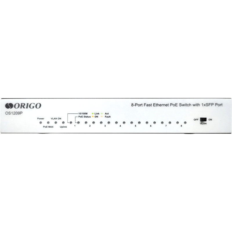 Коммутатор Unmanaged Switch 8x100Base-TX PoE, 1x1000Base-X SFP, PoE Budget 80W, metal case (Origo OS1209P/A1A), фото 3