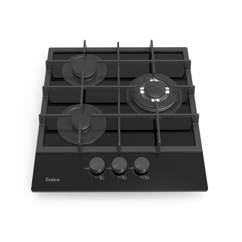 Варочная панель Evelux HEG 425 BG, газовая, 45 см, 3 конфорки, Wok-конфорка, газ-контроль, чёрная, фото 2
