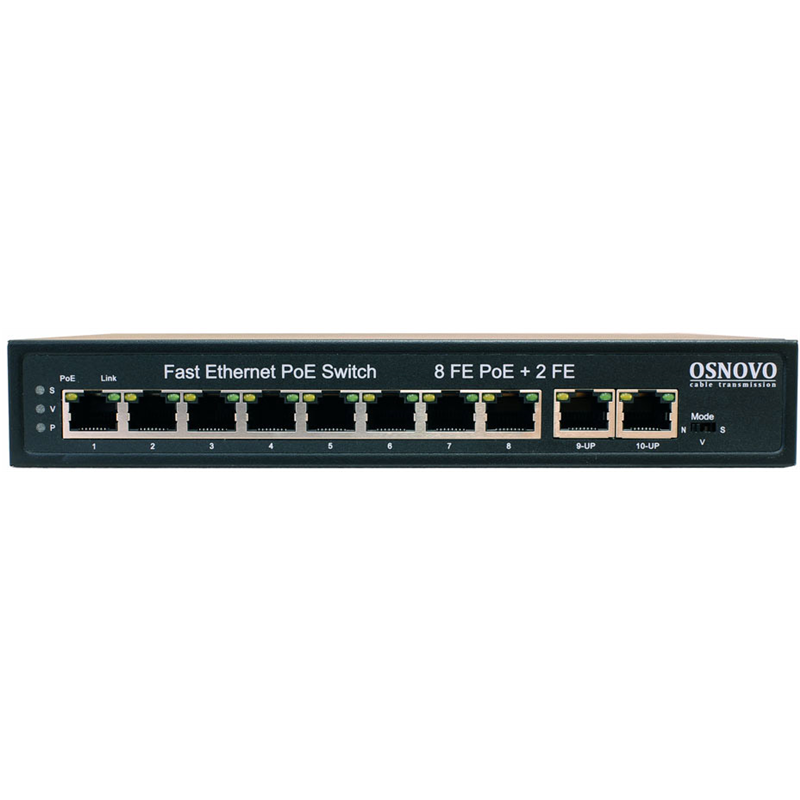 Коммутатор Osnovo SW-21000(120W) неуправляемый, 8 портов PoE 100 Мбит/с, 2 порта аплинка, 120 Вт, фото 2