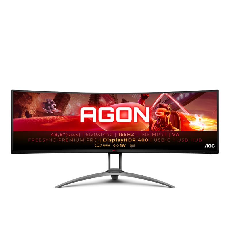 Монитор AOC AG493UCX2, 49 дюймов, 5120x1440, 165 Гц, VA, изогнутый, чёрный, фото 5