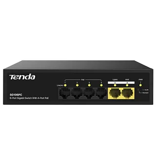 PoE-коммутатор Tenda SG106PC неуправляемый, 6 портов 1 Гбит/с, 4 порта PoE