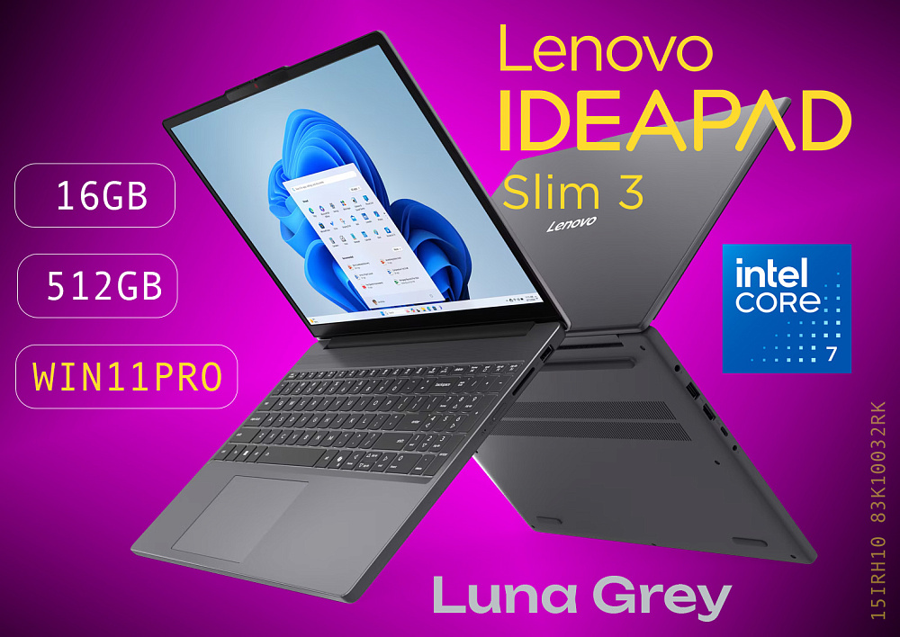 Ноутбук Lenovo IdeaPad Slim 3 15IRH10 83K10032RK, Luna Grey, 15.3" WUXGA IPS, Intel® Core™ i7-13620H, Intel® UHD Graphics, 16 ГБ DDR5-4800, SSD 512GB, WINDOWS 11 PRO, КЛАВИАТУРА RU/US, гарантия 1 год, фото 2