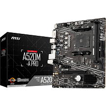 Материнская плата MSI AMD A520 sAM4, AM4, mATX, DDR4, DIMM, 64 ГБ ОЗУ, A520M-APRO
