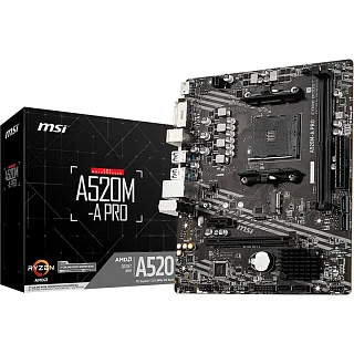 Материнская плата MSI AMD A520 sAM4, AM4, mATX, DDR4, DIMM, 64 ГБ ОЗУ, A520M-APRO