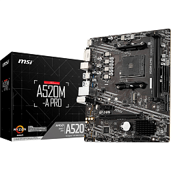 Материнская плата MSI A520 sAM4, DDR4 (до 64 ГБ), HDMI 2.1, DVI‑D, mATX