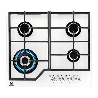 Варочная панель Electrolux KGG64362W, газовая, 60 см, 4 конфорки, Wok-конфорка, газ-контроль, белая