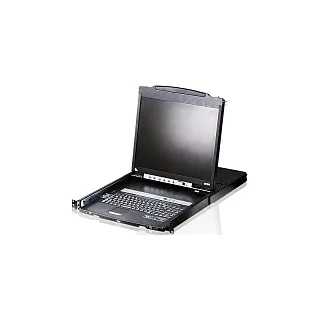 KVM-консоль ATEN CL5816NR с ЖК-экраном 19″ и переключателем на 16 портов, на двух направляющих