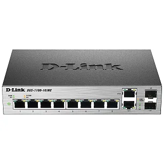 Коммутатор D-Link DGS-1100-10/ME управляемый L2, 8 портов 1 Гбит/с, 2 комбо SFP