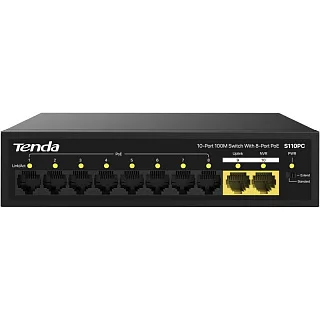 PoE-коммутатор Tenda S110PC неуправляемый, 10 портов 100 Мбит/с, 8 портов PoE