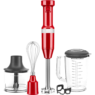 Погружной блендер KitchenAid 5KHBV83EER, 180 Вт, измельчитель 600 мл, венчик, стакан 1 л, красный