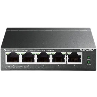 Коммутатор TP-Link TL-SF1005LP неуправляемый, 5 портов 100 Мбит/с, 4 порта PoE, бюджет 41 Вт