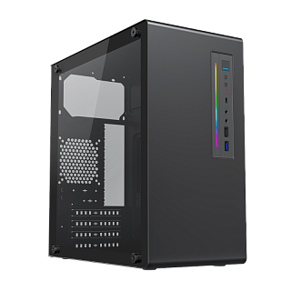 Корпус без блока Case Foxline FL-728TG, mATX, TG, 1xUSB3.0+1xUSB2.0+1xType-C(USB2.0)+1xARGB strip on front, Black