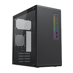 Корпус для ПК Foxline FL-728TG, mATX, чёрный, USB 3.0, USB 2.0, Type‑C, ARGB‑подсветка