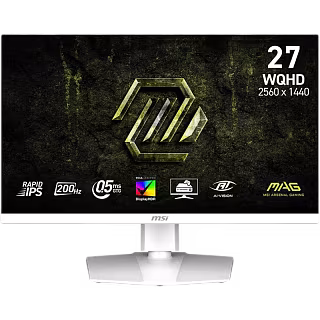 Монитор MSI MAG 274QRFW E20 27'', 2560x1440, Rapid IPS, 178x178, 300nit, 200Hz, 0.5ms, 2HDMI/DP, noUSB-A, Audio out, LTSP, IntPWR, 100x100VESA, White, 1y