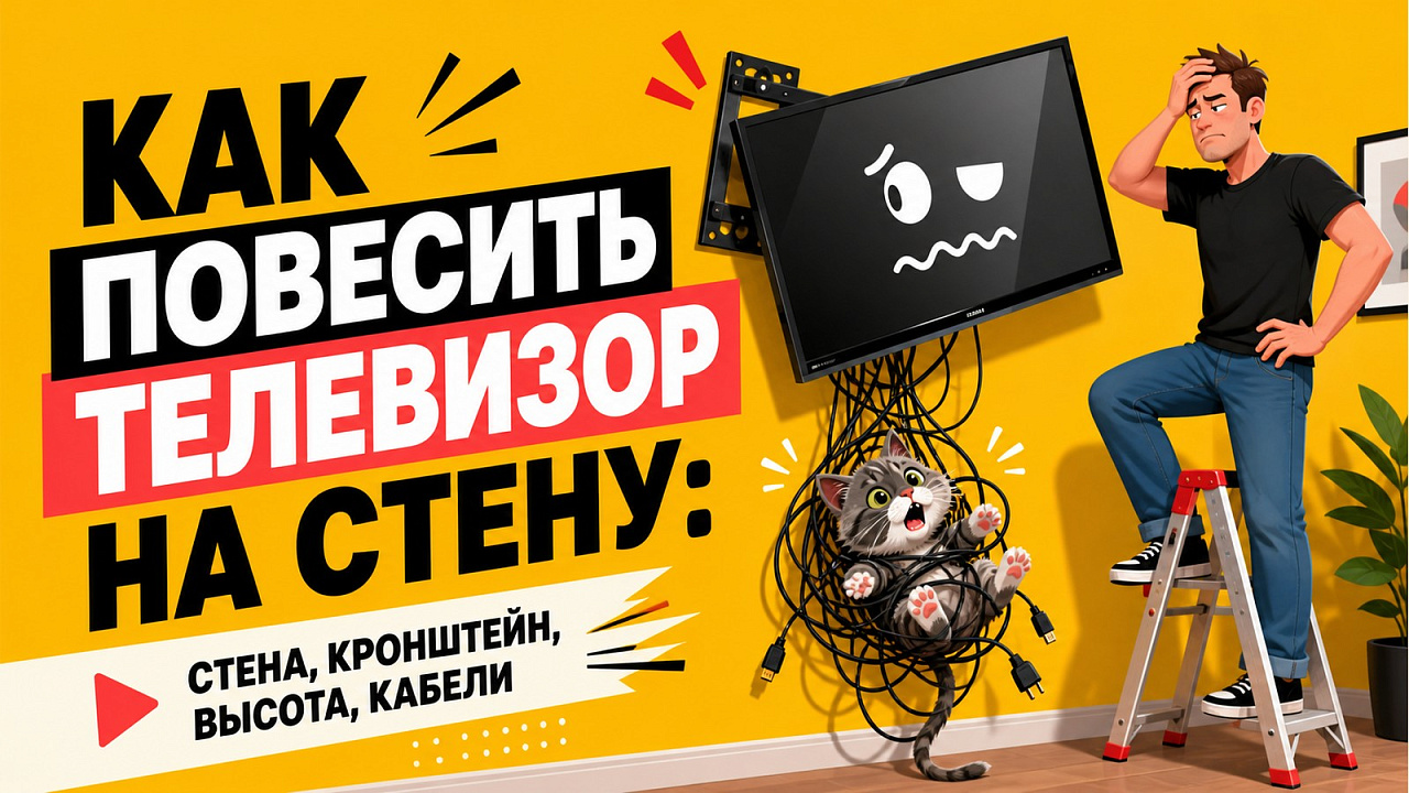 Как повесить телевизор на стену: стена, кронштейн, высота, кабели