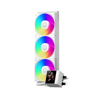 Система охлаждения/ Water Cooling System PCCooler DC360 Pro ARGB Display WH (310W, 360mm, LED, White, ARGB/ Fans: 3x120mm, 90.56CFM, 39.8dBA, 2500RPM/ Pump height 65mm, 15dBA, 2600RPM, Rad thickness 27mm/ S: 1851, 1700, 1200, 115X, AM5, AM4)