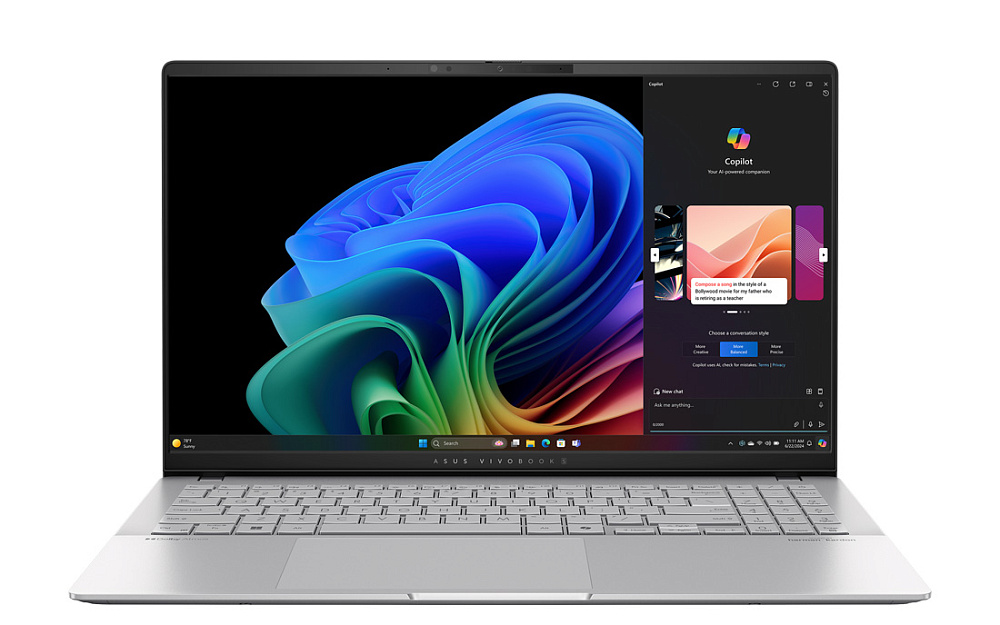 Ноутбук ASUS Vivobook S 15 OLED Cool Silver S5507QA-MA052W (90NB14Q2-M00630), Qualcomm Snapdragon X Elite X1E-78-100, 32GB LPDDR5X, 1 TB SSD PCIe GEN4, 15.6" 3K OLED 120 Гц, Qualcomm SD X Adreno X1-85, WINDOWS 11 HOME, КЛАВИАТУРА RU/US, гарантия 1 год, фото 2