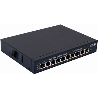 Коммутатор Osnovo SW-21000(120W) неуправляемый, 8 портов PoE 100 Мбит/с, 2 порта аплинка, 120 Вт