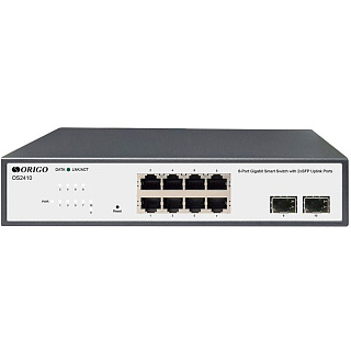 Коммутатор Origo OS2410/A1A смарт L2, 8 портов 1 Гбит/с, 2 SFP, без вентилятора