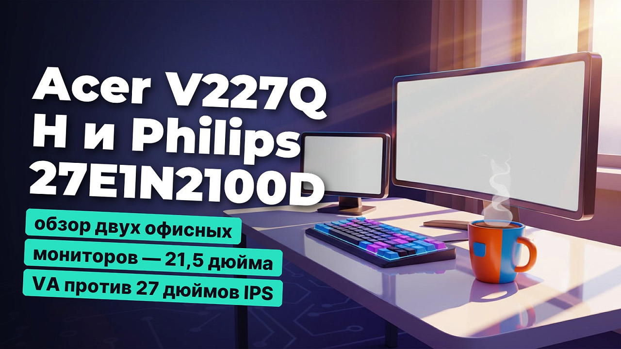 Acer V227Q H и Philips 27E1N2100D: обзор двух офисных мониторов — 21,5 дюйма VA против 27 дюймов IPS
