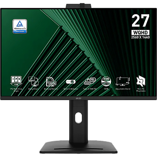 Монитор MSI PRO MP275QPDG Black 27" (IPS, 2560x1440, HDMI+HDMI+DP+Type C, USB Hub, 4 ms, 178°/178°, 250 cd/m, 1300:1, 100Hz, MM, Camera, Pivot, int PWR)