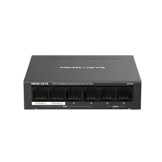 PoE-коммутатор Mercusys MS106P неуправляемый, 6 портов 100 Мбит/с, 4 порта PoE+, 67 Вт