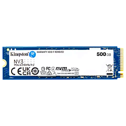 Твердотельный накопитель Kingston SSD NV3, 500 ГБ, M.2 (22×80 мм), NVMe, PCIe 4.0 x4, 3D TLC, R/W 5000/3000 МБ/с