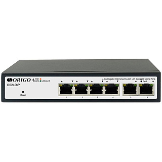 Коммутатор Origo OS2406P/60W/A1A смарт L2, 4 порта PoE+ и 2 порта 1 Гбит/с, 60 Вт