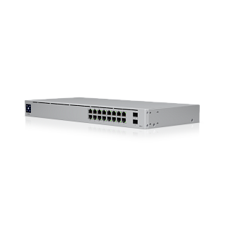 Коммутатор Ubiquiti USW-16-POE управляемый, 16 портов 1 Гбит/с, 2 SFP, PoE 42 Вт, без вентилятора
