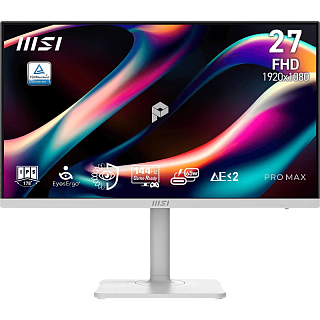 Монитор MSI PRO MAX 271PHW E14 27'', 1920x1080, IPS, 178x178, 250nit, 144Hz, 4ms, HDMI/DP, 1USB-C, 2USB-A, Audio out, 2x3W, LTSP, IntPWR, 75x75VESA, White, 1y