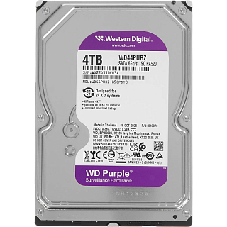Жёсткий диск WD Purple 4 ТБ 3,5″, 5400 об/мин, кэш 128 МБ, для видеонаблюдения