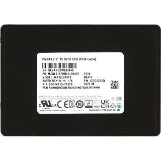 Твердотельный накопитель Samsung SSD PM9A3, 15360GB, U.2(2.5" 7mm), NVMe, PCIe 4.0 x4, 3D TLC, R/W 6700/4000MB/s, IOPs 1 100 000 (Samsung Electronics MZQL215THBLA-00A07)
