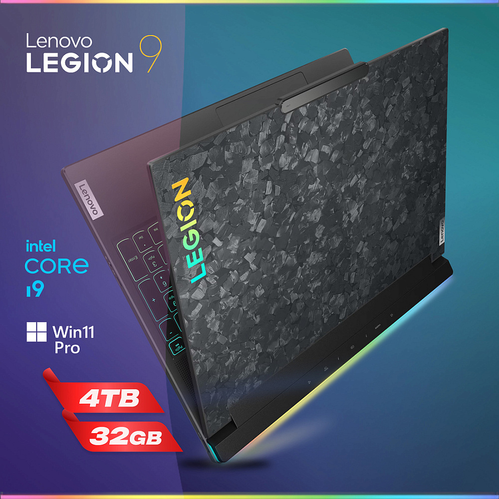 Ноутбук Lenovo Legion 9 16IRX9 83G0002LRK Carbon Black, 16" 3.2K Mini LED, Intel Core i9 14900HX, NVIDIA GeForce RTX 4080 12GB GDDR6, 32GB DDR5-5600MHz, 2×2TB SSD PCIe G4, WIN 11 PRO, GAME КЛАВИАТУРА RU/US, RGB-Lens + 8 Keycaps & Easy Tool, гарантия 1 год
