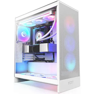 Корпус ПК без блока Case NZXT H7 Flow RGB, Midi-Tower, TG, 3x120mm RGB, 2xUSB-A 3.2 + 1xUSB-C 3.2, E-ATX, ATX, mATX, mITX White