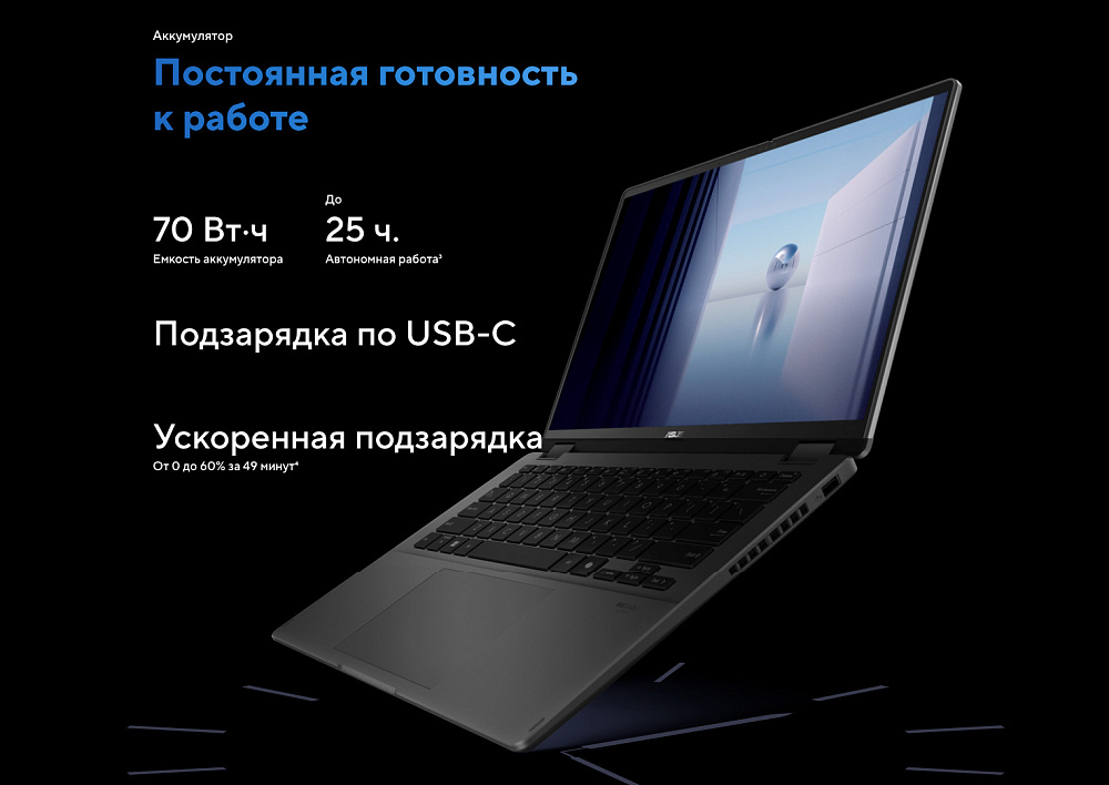 Ноутбук-трансформер ASUS Vivobook 14 Flip Matte Gray TP3407SA-QL055W 90NB14Y1-M00690, 14" WUXGA + стилус ASUS Pen, Intel Core Ultra 7 256V, Intel Arc 140V, 16GB LPDDR5X, SSD 4TB PCIe GEN4, WINDOWS 11 HOME, КЛАВИАТУРА RU/US, гарантия 1 год, фото 7