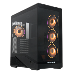 Корпус для ПК HSPD F711, Panoramic Full Tower, чёрный, ARGB, 4×120 мм, USB‑A 3.0 и USB‑C, 445×235×475 мм