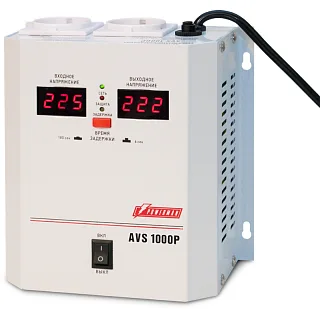 Стабилизатор напряжения Powerman AVS 1000P ступенчатый, 1000 ВА / 700 Вт, 2 розетки, настенный