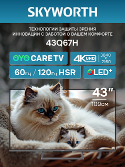 Телевизор Skyworth 43Q67H 43", QLED, Ultra HD, 120 Гц, Google TV