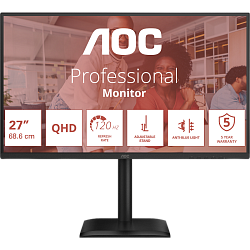 AOC Q27E4U 27 16:9 IPS 2560x1440 120Hz 4ms 350cd 1xHDMI 1xDP 4xUSB 3.2 2Wx2 HAS 150mm Internal Black 100x100