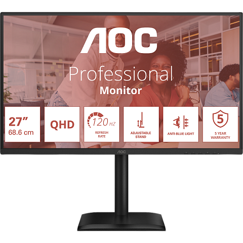 AOC Q27E4U 27 16:9 IPS 2560x1440 120Hz 4ms 350cd 1xHDMI 1xDP 4xUSB 3.2 2Wx2 HAS 150mm Internal Black 100x100