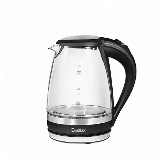 Электрочайник Evelux EWK 0904 G, 1,5 л, 2200 Вт, стеклянный корпус, подсветка, чёрный