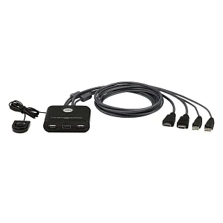 KVM-переключатель Aten CS22HF на 2 ПК, HDMI, USB, Full HD, со встроенными кабелями