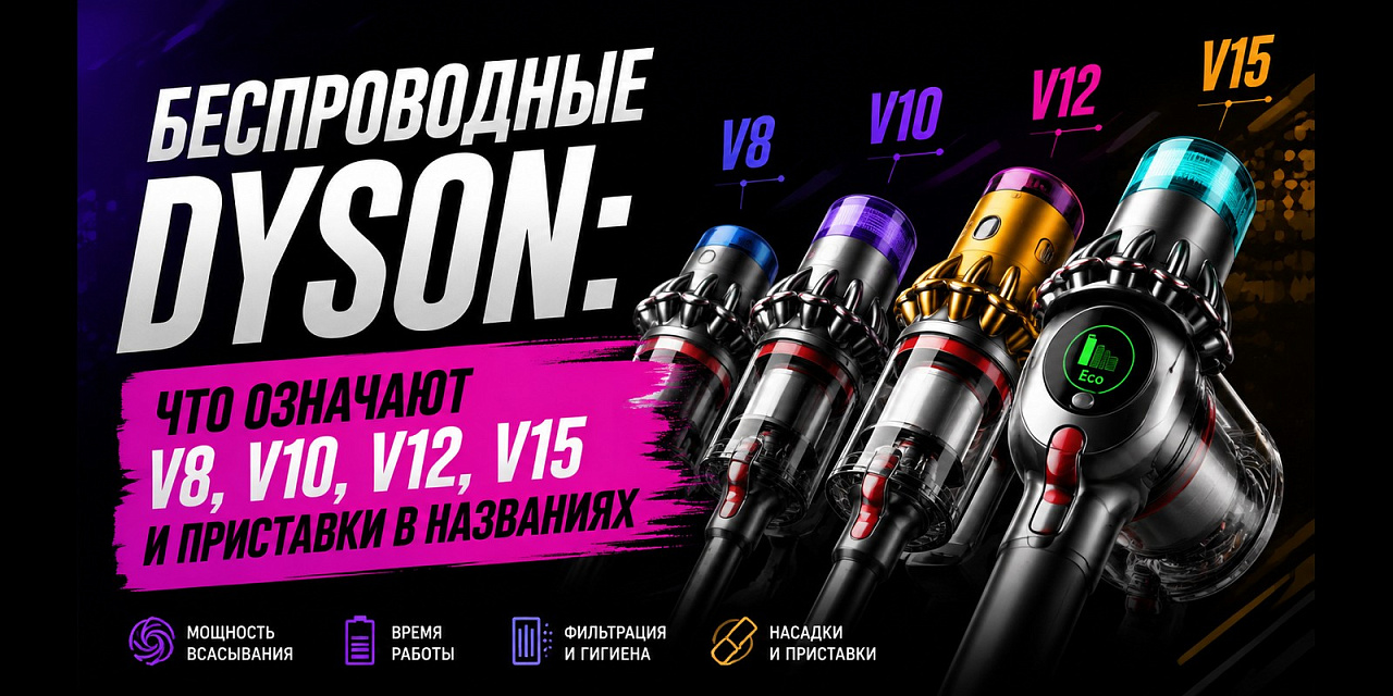 Беспроводные Dyson: что означают V8, V10, V12, V15 и приставки в названиях