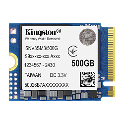 Твердотельный накопитель Kingston SSD NV3, 500 GB, M.2 (22×30 mm), NVMe, PCIe 4.0 x4, 3D TLC, R/W 5000/3000 MB/s, TBW 160 TB, DWPD 0.2