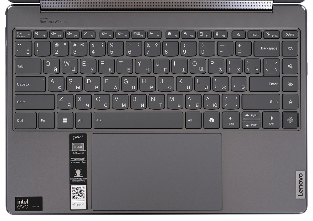 Ноутбук-трансформер Lenovo Yoga 9 2-in-1 14IMH9 83AC005ERK, Luna Grey, 14" 4K OLED 60Hz Touch + Lenovo® Slim Pen, Intel® Core™ Ultra 7 155H, Intel® Arc™ Graphics, 32 GB LPDDR5x-7467, 1 TB SSD PCIe GEN4, WINDOWS 11 HOME, КЛАВИАТУРА RU/US, гарантия 1 год, фото 13