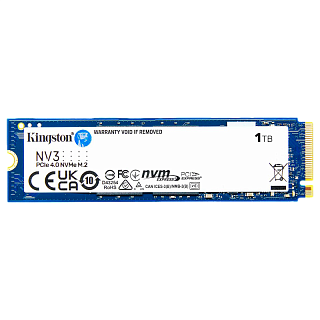 Твердотельный накопитель Kingston SSD NV3, 1000GB, M.2(22x80mm), NVMe, PCIe 4.0 x4, 3D TLC, R/W 6000/4000MB/s, TBW 320, DWPD 0.2 (60 мес) (SNV3S/1000G)
